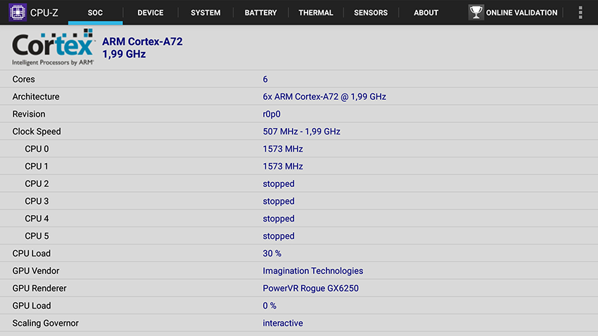 TV Box 4x CPU Cortex-a53 GPU Mali-t720mp2. POWERVR ge8322. Core device