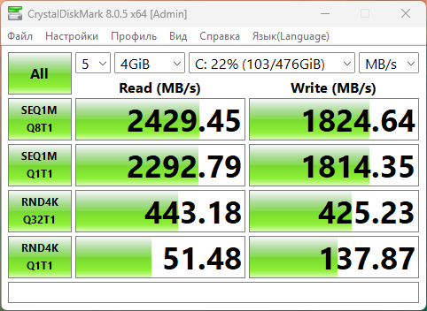 CrystalDiskMark — SSD Firebat FETW34-512G