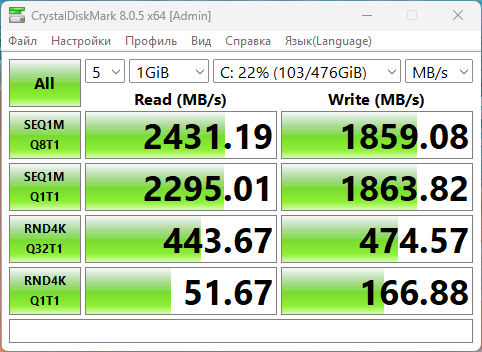 CrystalDiskMark — SSD Firebat FETW34-512G