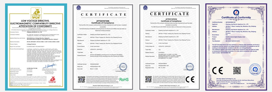 Качество и безопасность продукции Zhejiang Jiuji Electric подтверждены сертификатами CE и RoHS.  
