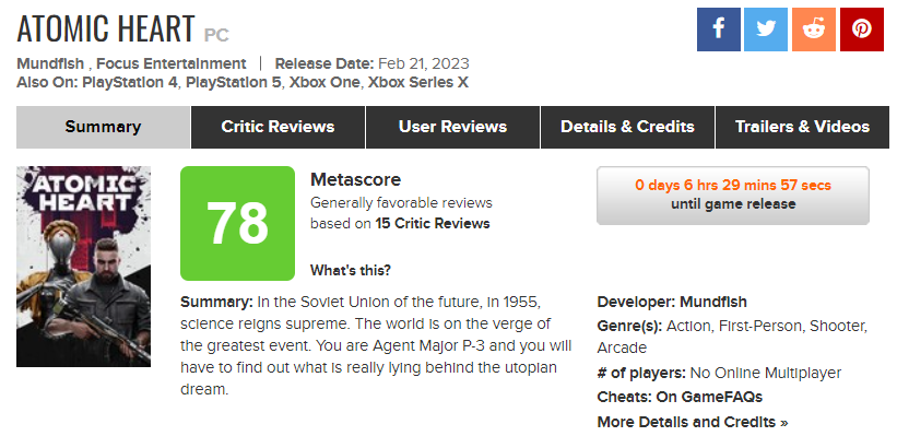 ⚡Оценка Atomic Heart на Metacritic снизилась до 71 балла [PS5], но это  ничего не значит, Видеоигры, Новости