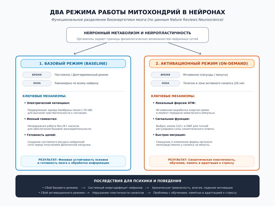 Два режима работы митохондрий в нейронах