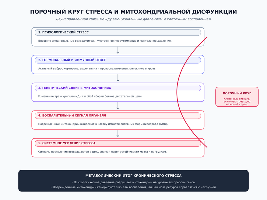 Порочный круг стресса и митохондриальной дисфункции