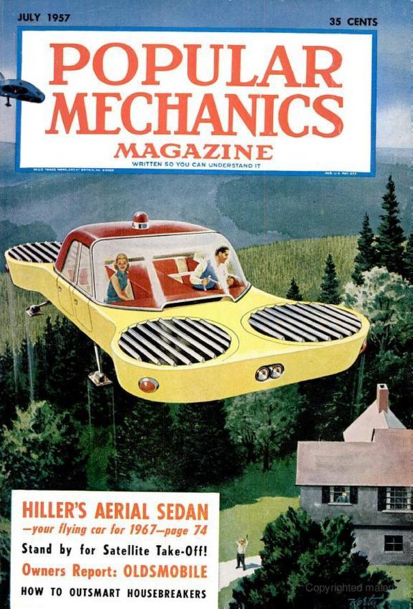 Обложка журнала Popular Mechanics за июль 1957 с прототипом Aerial Sedan Стэнли Хиллера