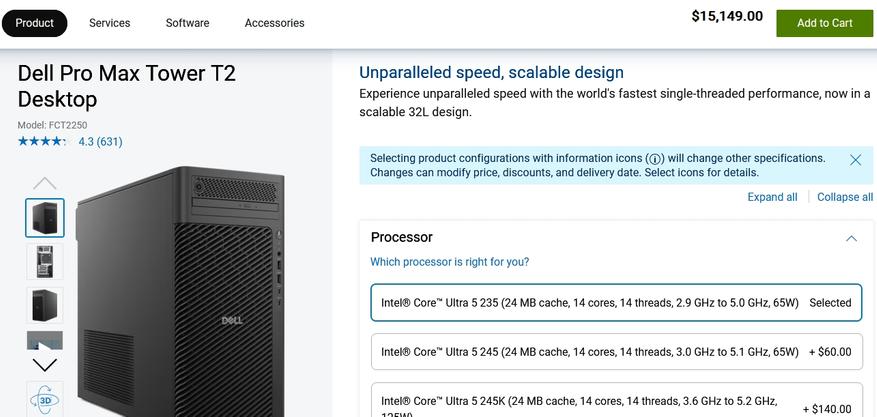 Интерфейс конфигуратора на официальном сайте Dell